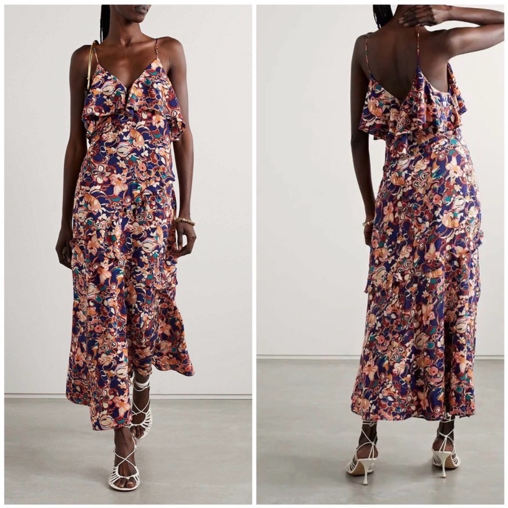A.L.C. Penelope Silk Floral Slip Dress Midi Blue Pink Size 4